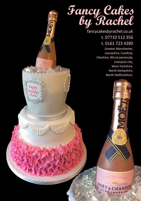Louis Vuitton Bag with Bottle of Champagne and Roses Birthday Cake